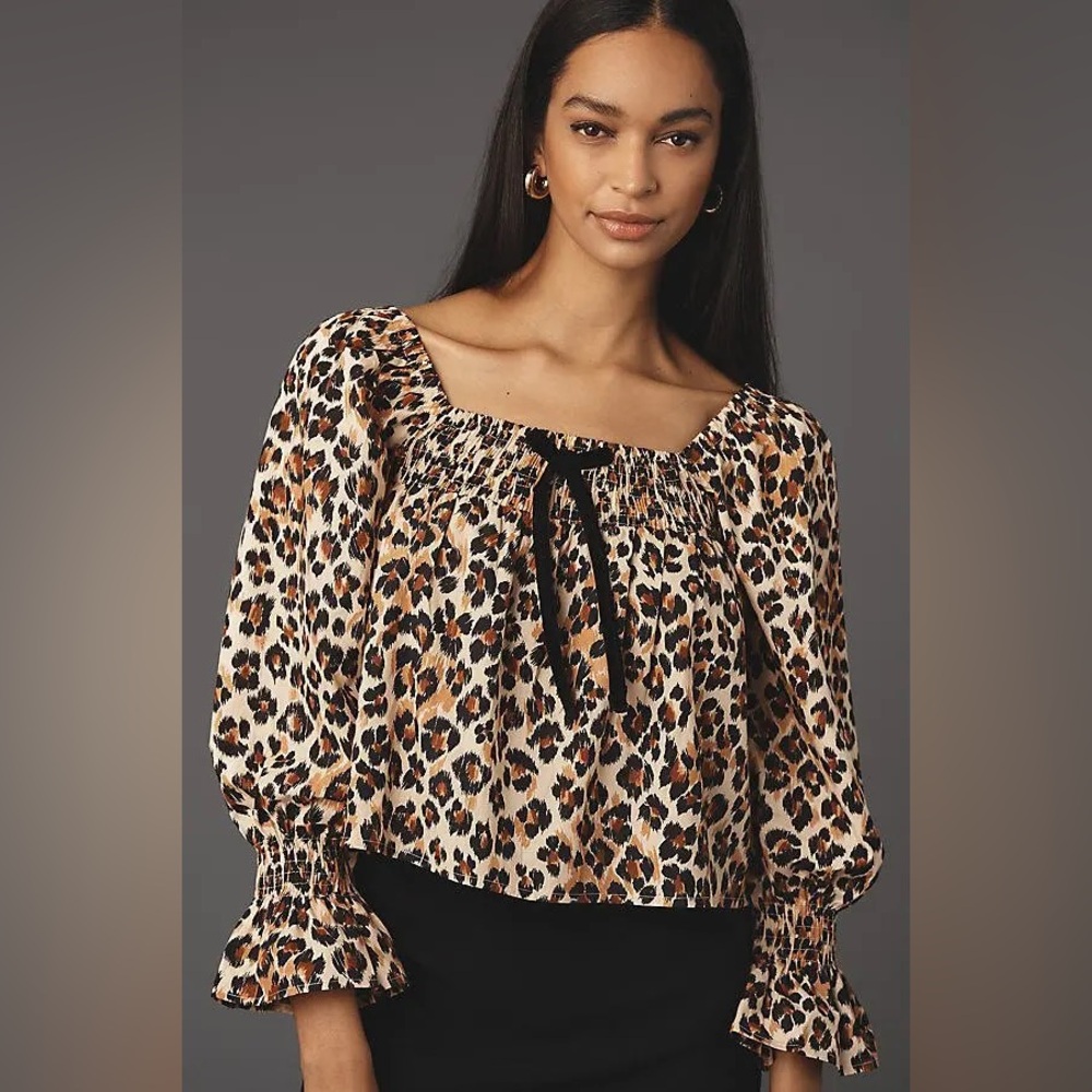 NWT Anthro x Mille Leopard Print Long Sleeve Jessie Top Size XS